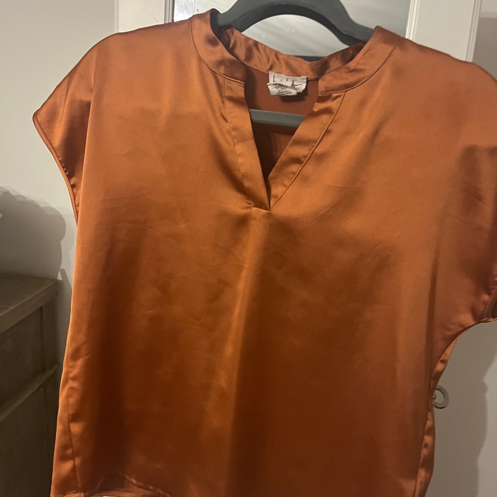 Nicole Miller Burnt Orange Satin Blouse